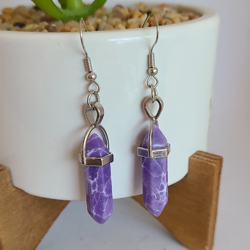 Unknown‎ Brand Purple Crystal Dangle Drop Earrings Ladies Pre-Owned Casual